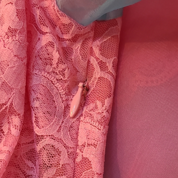 Sheer Fairycore Lace Patchwork Maxi Dress Pink Blue | Side Zip | Small - Picture 16 of 16